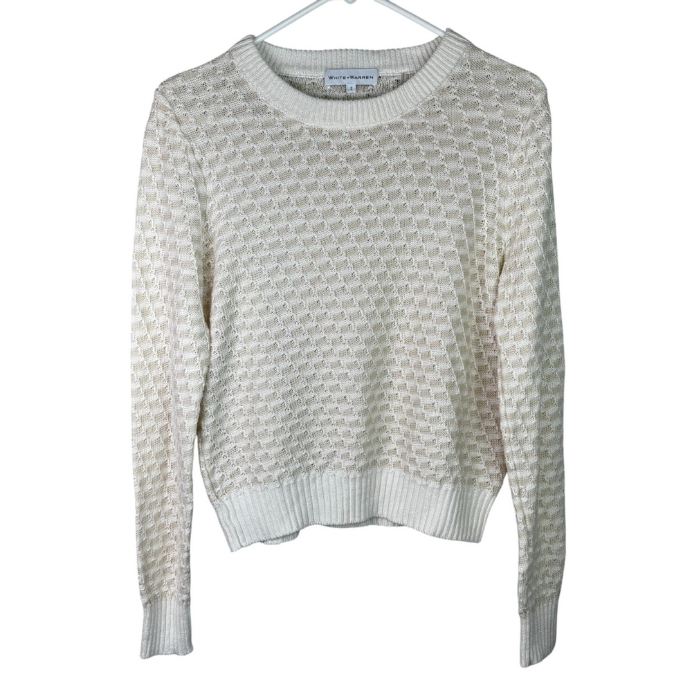 White + Warren Ivory Knit Crewneck Pullover Sweater Linen Cotton S Womens